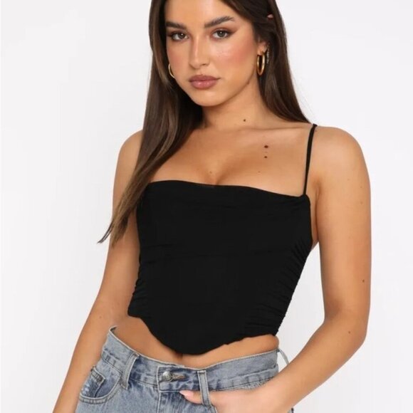 White Fox Boutique Corset Top Cropped Bustier Draped Black Size XS - Picture 3 of 16